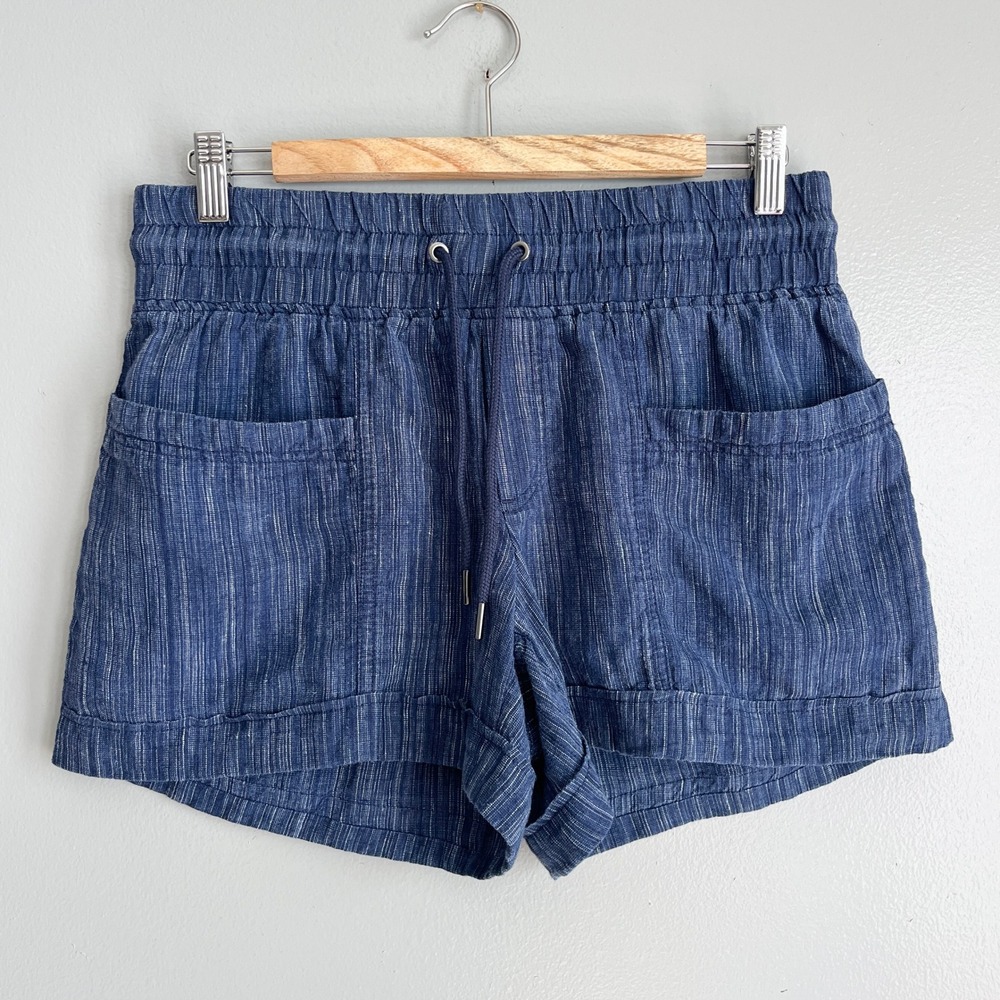 Athleta Cabo Linen Textured 4" Short Women 4 Blue Striped Coastal Beach Casual